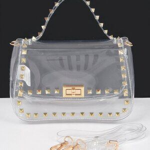 Transparent Metal Studded Top Handle Bag